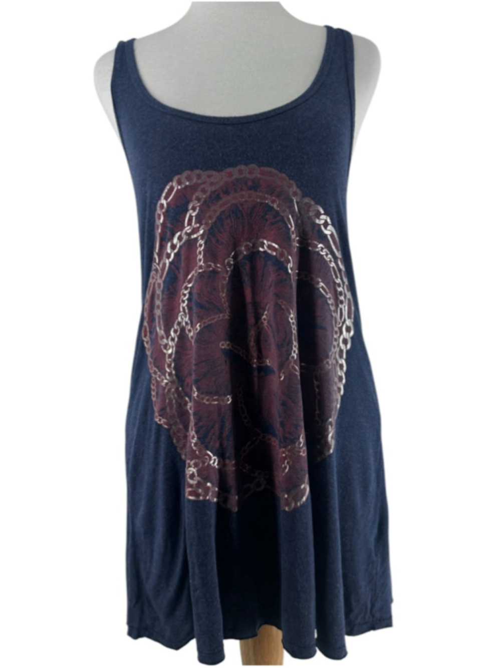Lauren Moshi Heather Navy Racerback Tank Top floral chain medallion y2& sz sm